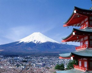 View of Mt Fuji from Churieto Pagoda - Fujiyoshida City, Japan